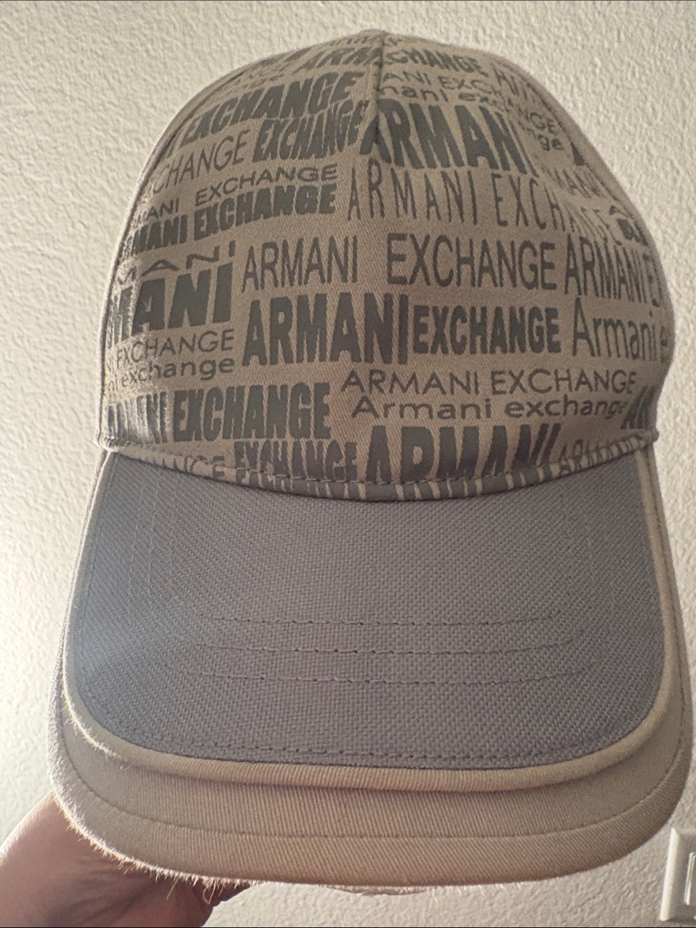 Armani Exchange Beige and Gray Logo Baseball Cap